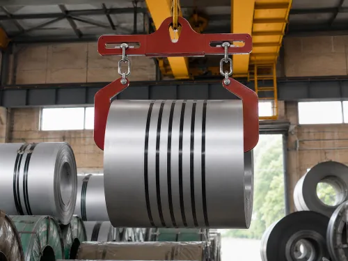 Stainless Steel Coil Stored in Industrial Warehouse